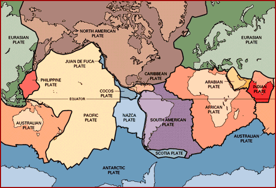 Earth's crust is divided into moving plates that lay below continents and oceans.